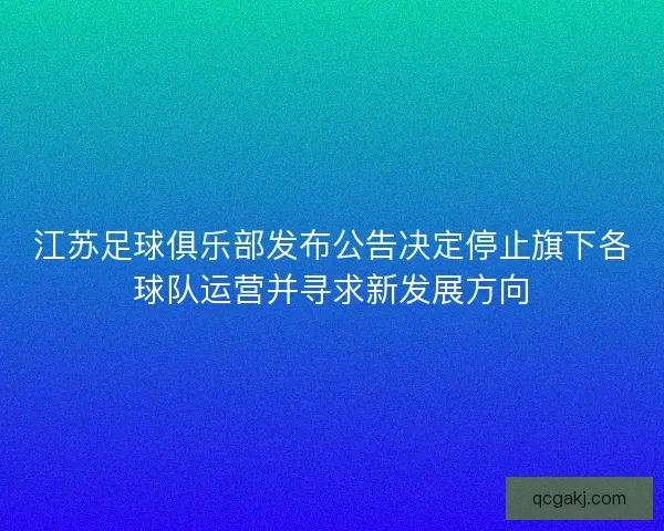 江苏足球俱乐部发布公告决定停止旗下各球队运营并寻求新发展方向